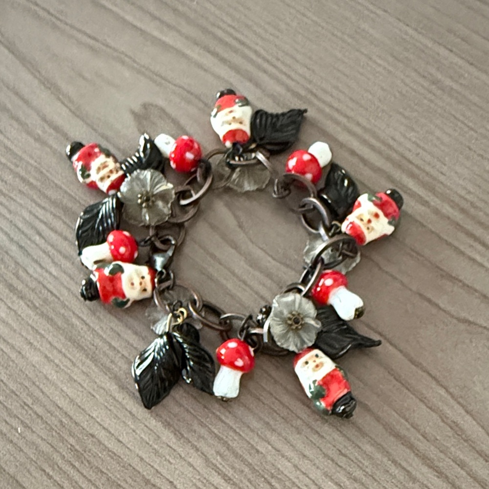 Charming Hotcakes Design Santa and Mushroom Charm Bracelet.